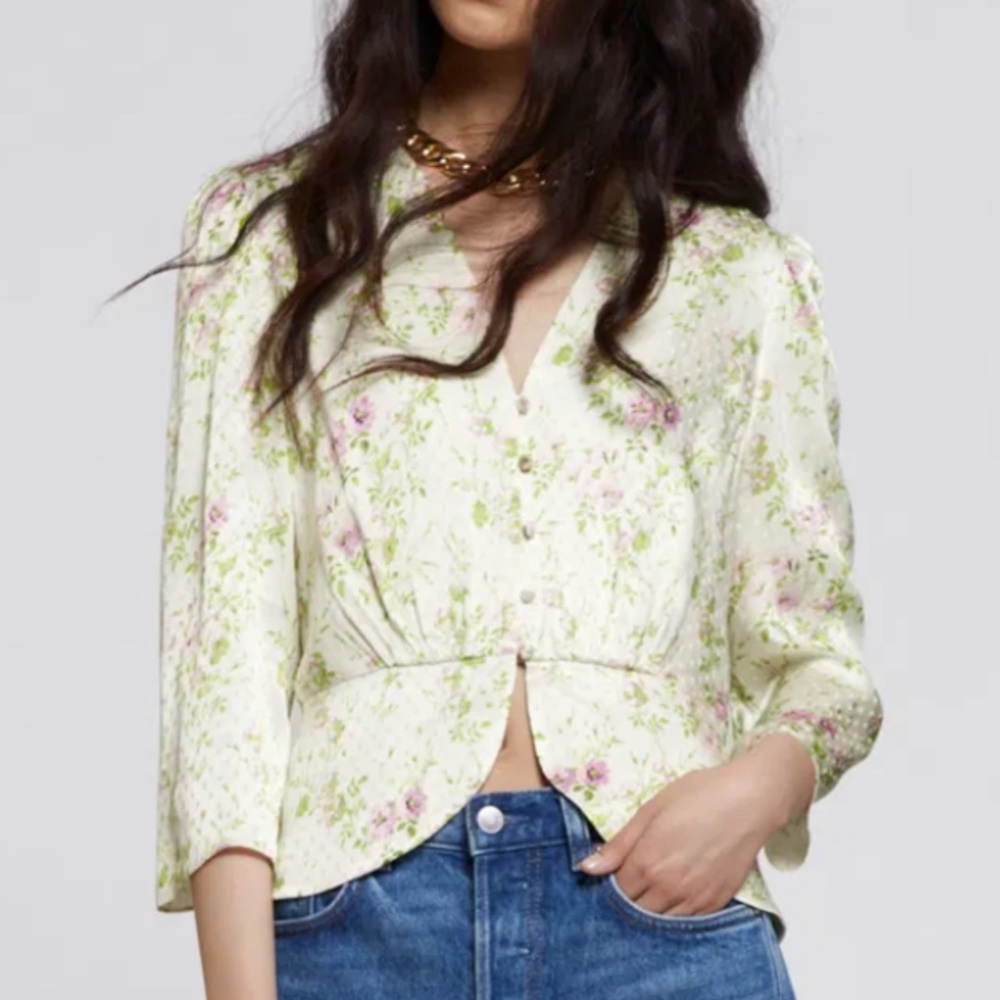 & Other Stories V-Neck Buttoned Peplum Floral Blouse